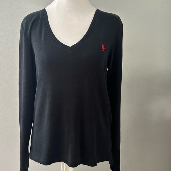 Ralph Lauren Black V-Neck Long Sleeve Blouse - Picture 1 of 7